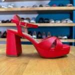 MODA SANDALIA DE TACÓN CON TIRAS CRUZADAS ROJO, foto 2