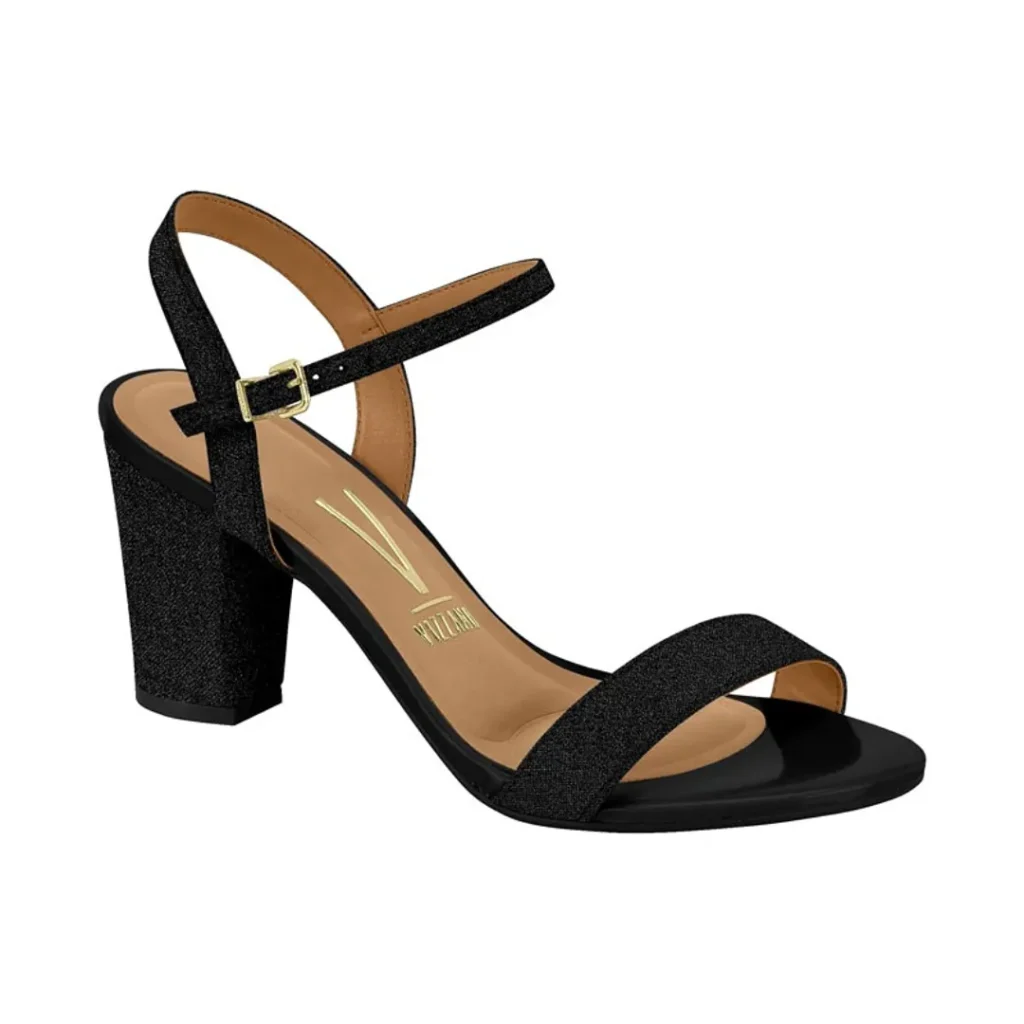 MODA SANDALIA TACÓN NEGRO CON BRILLOS