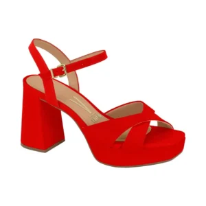 MODA SANDALIA DE TACÓN CON TIRAS CRUZADAS ROJO