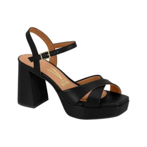MODA SANDALIA DE TACÓN CON TIRAS CRUZADAS NEGRO